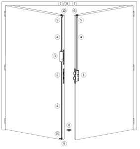 Dvoukřídlové panikové dveře se zástrčí vysoké, Varianta 6