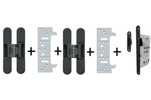 Tectus 240 3D černá - sada pantů + plechů 240 FZ pro obložkovou zárubeň a magnet. zámku, černá